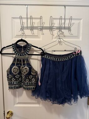 Navy Beaded Two-Piece Dress